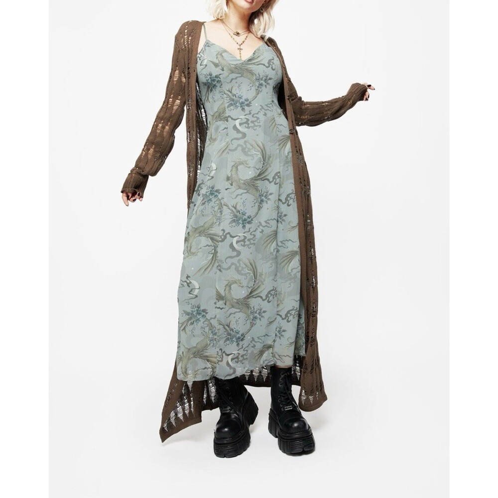 Disturbia Dragon Floral Print Slip Dress Sapphira Midaxi WhimsiGoth Fairy Sz 4 - Picture 16 of 16
